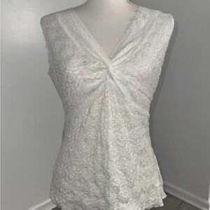 Dressbarn White Lace Sleeveless V Neck Top Ruched Bust Lined Size L‎